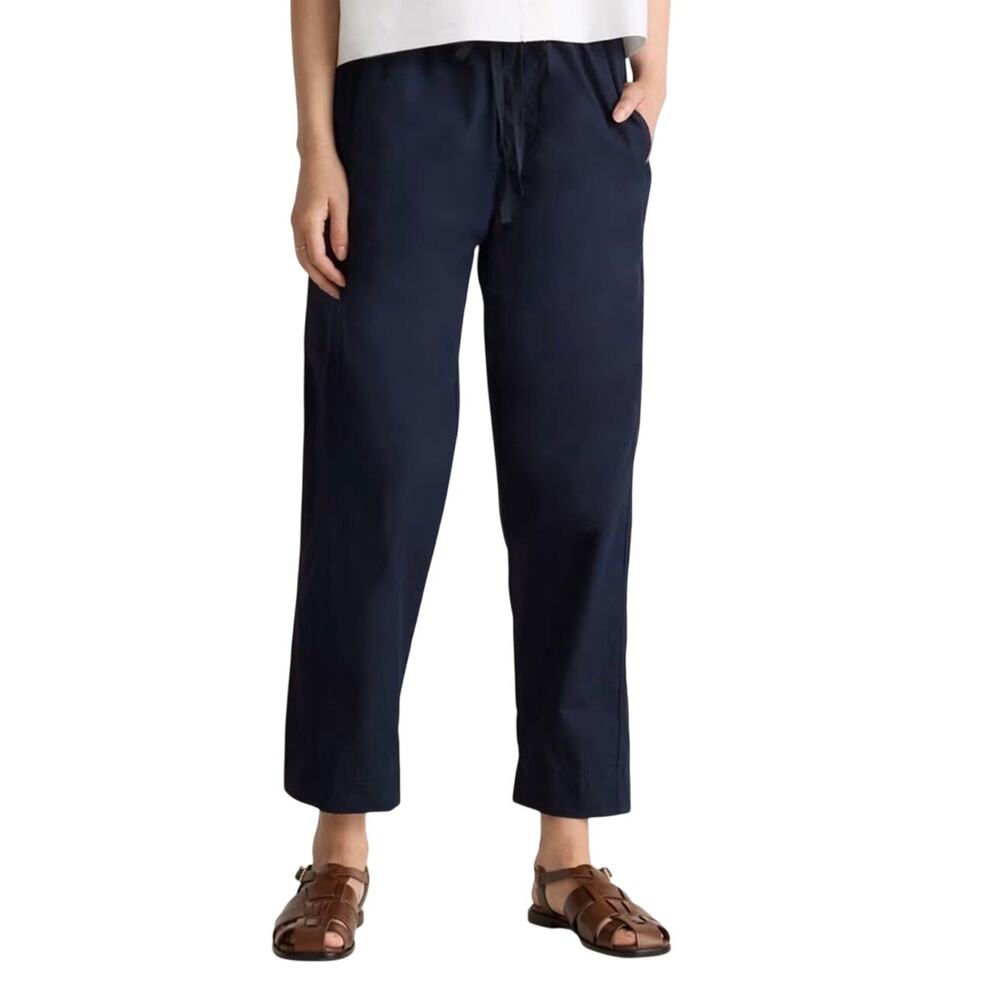Quince Organic Cotton Poplin Pull-On Pants, Navy Blue, Women's Size Medium